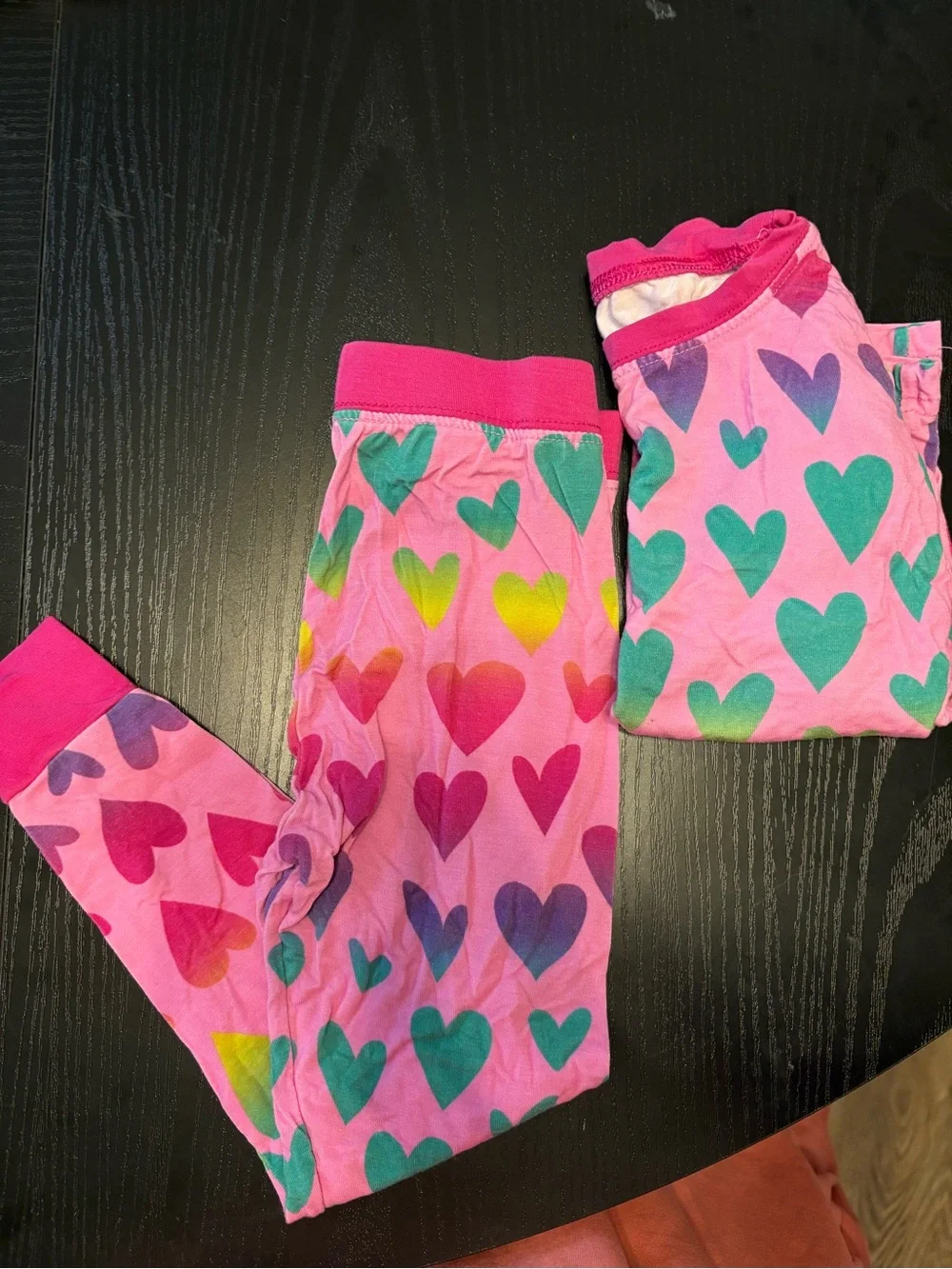 Little Sleepies Pink Heart Print Pajama Set with Rainbow Hearts